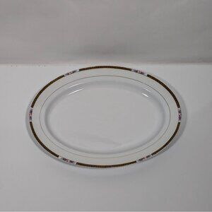 Noritake Chanossa Oval Serving Platter Porcelain Gold Floral Trim Vintage